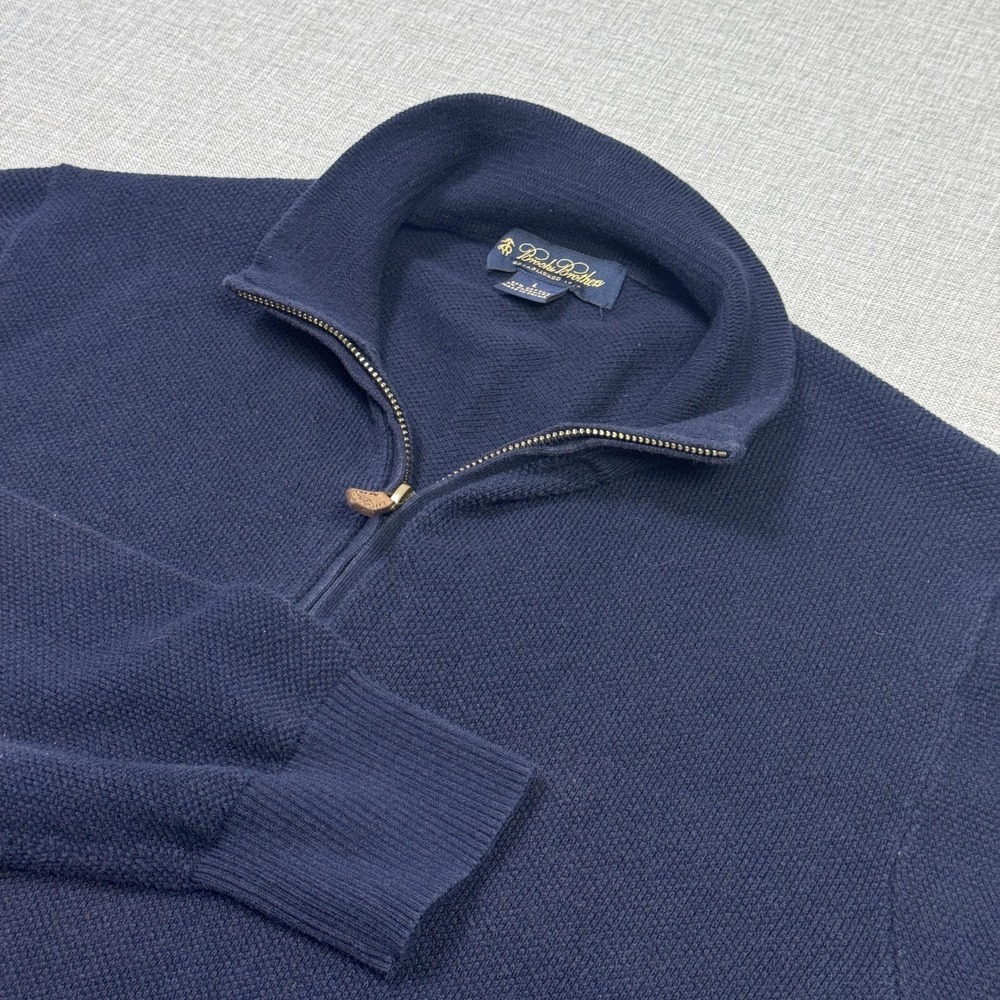 Brooks Brothers 1/4 Zip Sweater Mens L Blue Mock Neck Cotton Cashmere Pullover